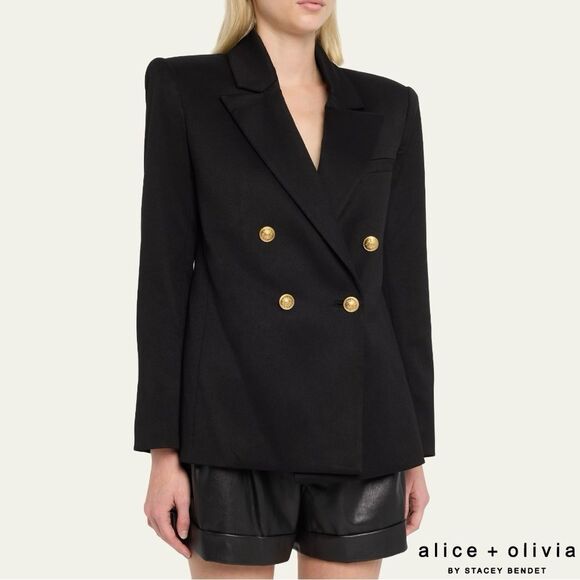 Alice + Olivia **NWT** Anthony Double-Breasted Strong-Shoulder Blazer Black/Gold - Picture 1 of 14
